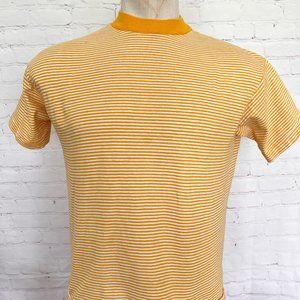 60's Brent Crewneck T-shirt - Golden Yellow and White Stripe - Size Large